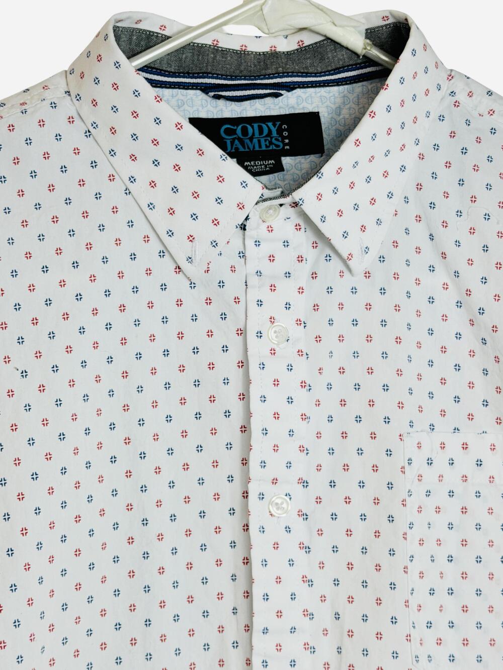Cody James Shirt Mens Medium White Red Blue Geometric Long Sleeve Button Up